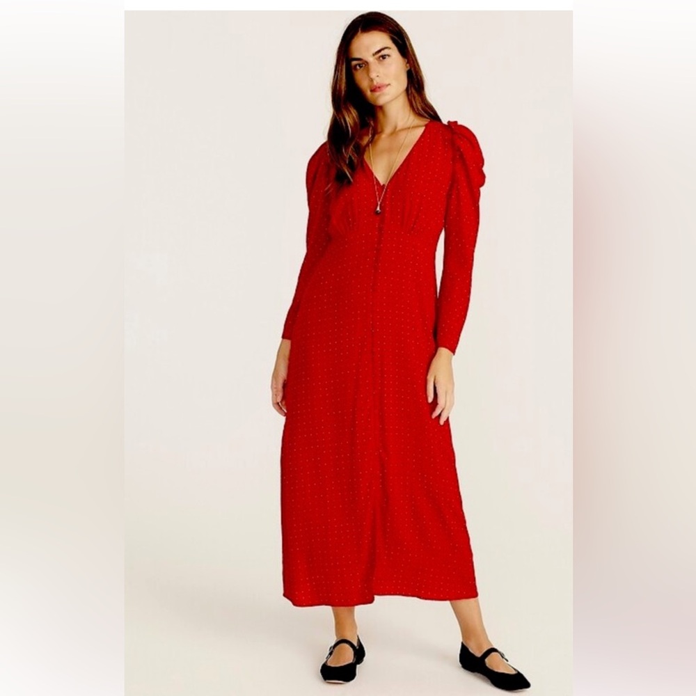 NEW J. Crew Red Puff Sleeve Drapey Maxi Dress Long Sleeves Valentine’s Day